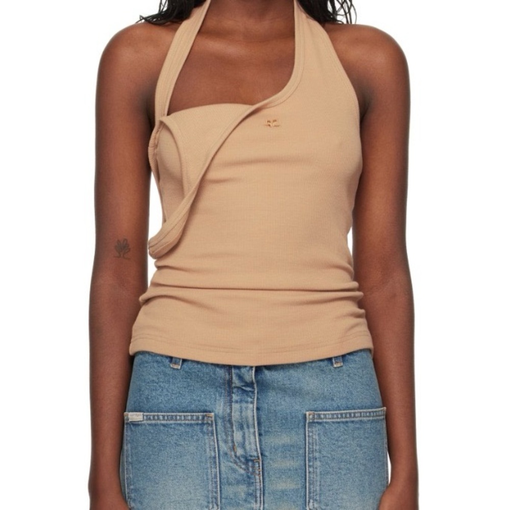 Courrèges beige asymmetric rib 90’s tank top, size small, new with tags